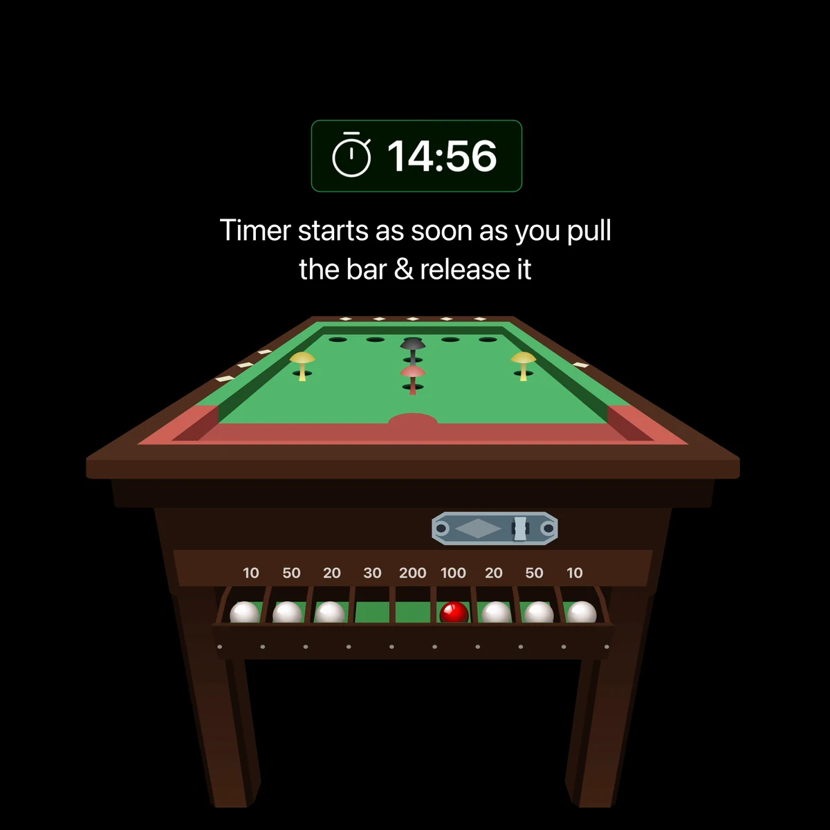 About60 screen showing how to start a bar billiards game